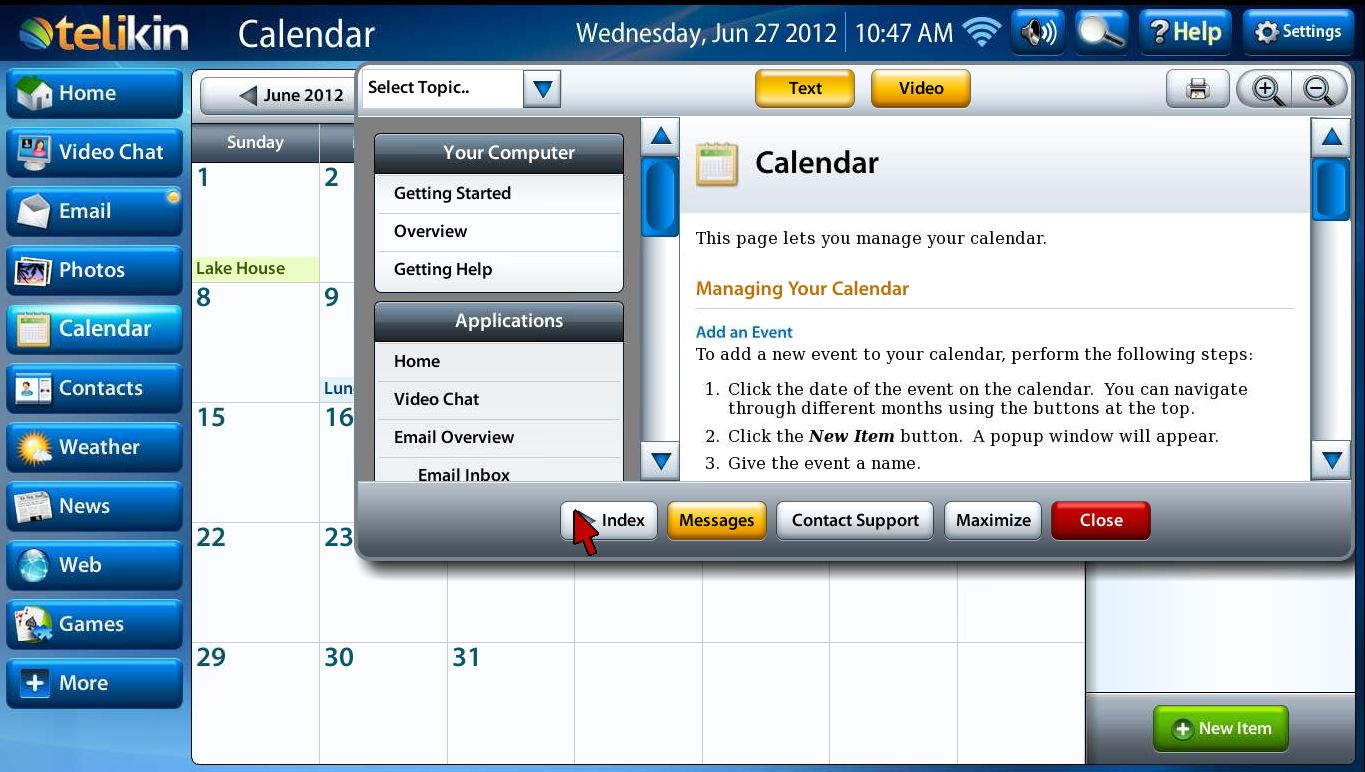 Calendar help index button capture